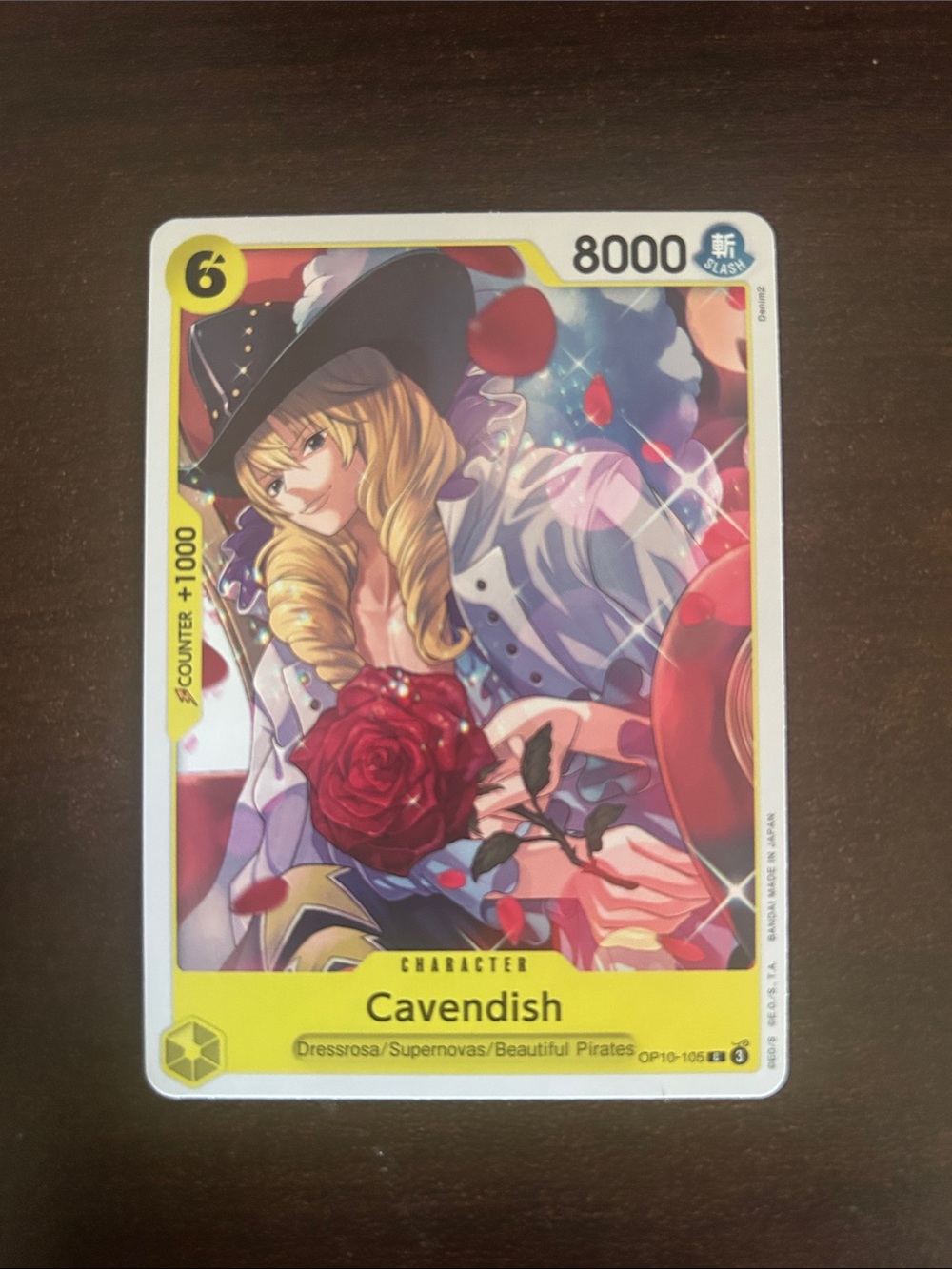 Onepiece Cavendish Card - Yellow Border, Red Rose Artwork